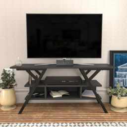 Decorotika Minerva Decorative 4 Open Shelf Black and Anthracite TV Unit - Size: 55 x 120 x 35cm - Multi - Wilko - thumbnail 5