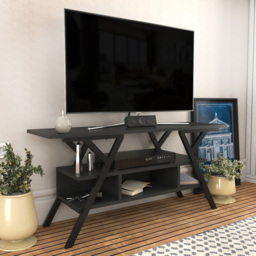 Decorotika Minerva Decorative 4 Open Shelf Black and Anthracite TV Unit - Size: 55 x 120 x 35cm - Multi - Wilko - thumbnail 7