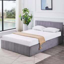 Portland Kosy Koala Small Double Grey Line Pattern Velvet Gas Lift Ottoman Bed with Mattress - Wilko - thumbnail 1