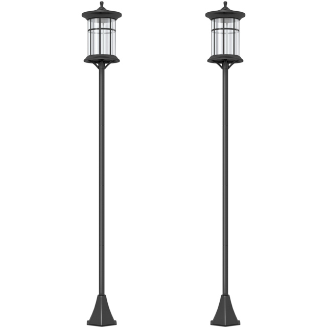 Outsunny Waterproof Cool White Outdoor Solar Post LED Light 2 Pack - Size: 184 x 23.5 x 23.5cm - Black - Wilko - image 1