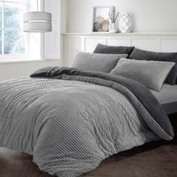 Velosso Double Silver Plush Cord Duvet Set - Wilko - thumbnail 1