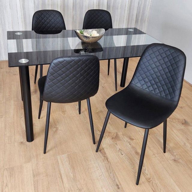 Kosy Koala 4 Seater Glass and Faux Leather Gem Pattern Dining Set Black - Portland - Wilko - image 1