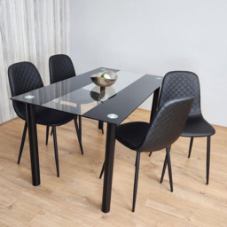 Kosy Koala 4 Seater Glass and Faux Leather Gem Pattern Dining Set Black - Portland - Wilko - thumbnail 4