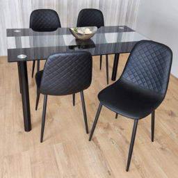 Kosy Koala 4 Seater Glass and Faux Leather Gem Pattern Dining Set Black - Portland - Wilko