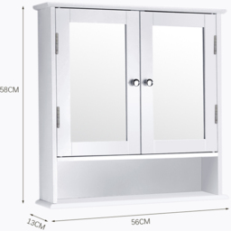 H&O Direct Double Door Wall Mounted Mirror Storage Cabinet - Size: 58 x 56 x 13cm - White - Wilko - thumbnail 6