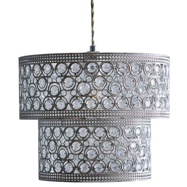 Kliving Hazel 2 Tier Clear Acrylic Beads Chrome Pendant Light - Size: 25 x 30 x 30cm - Silver - Wilko - image 1