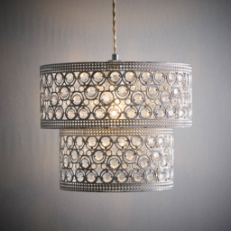 Kliving Hazel 2 Tier Clear Acrylic Beads Chrome Pendant Light - Size: 25 x 30 x 30cm - Silver - Wilko - thumbnail 4