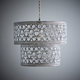 Kliving Hazel 2 Tier Clear Acrylic Beads Chrome Pendant Light - Size: 25 x 30 x 30cm - Silver - Wilko - thumbnail 3