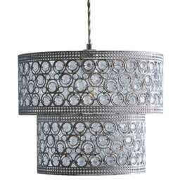 Kliving Hazel 2 Tier Clear Acrylic Beads Chrome Pendant Light - Size: 25 x 30 x 30cm - Silver - Wilko