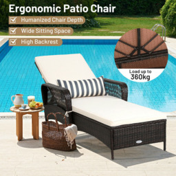 Costway Single Seater Rattan Sun Lounger with Removable Cushion and Pillow - Size: 123 x 60 x 29cm - Blue - Wilko - thumbnail 6