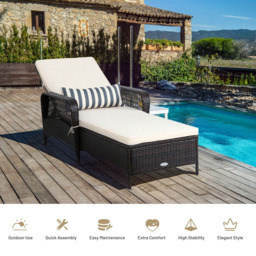 Costway Single Seater Rattan Sun Lounger with Removable Cushion and Pillow - Size: 123 x 60 x 29cm - Blue - Wilko - thumbnail 7