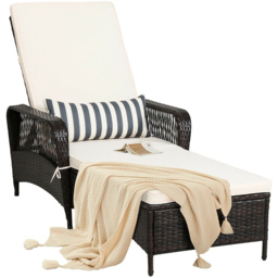 Costway Single Seater Rattan Sun Lounger with Removable Cushion and Pillow - Size: 123 x 60 x 29cm - Blue - Wilko - thumbnail 4