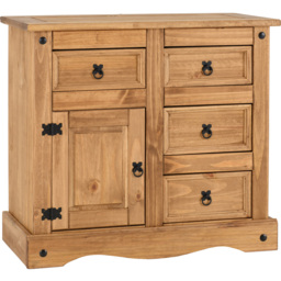 Seconique Corona Single Door 4 Drawer Distressed Waxed Pine Sideboard - Size: 44 x 91 x 83cm - Brown - Wilko - thumbnail 3
