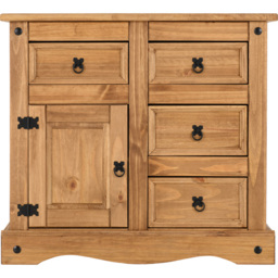 Seconique Corona Single Door 4 Drawer Distressed Waxed Pine Sideboard - Size: 44 x 91 x 83cm - Brown - Wilko - thumbnail 4