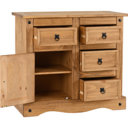 Seconique Corona Single Door 4 Drawer Distressed Waxed Pine Sideboard - Size: 44 x 91 x 83cm - Brown - Wilko - thumbnail 5