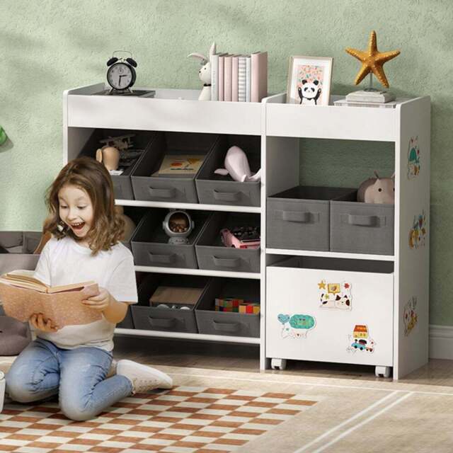 AIYAPLAY 11 Bin White Kids Toy Storage Unit with 3 Stickers - Size: 80 x 30 x 105cm - Wilko - image 1