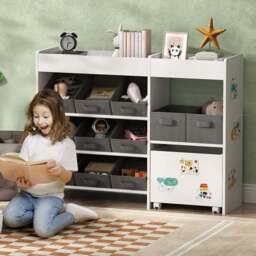 AIYAPLAY 11 Bin White Kids Toy Storage Unit with 3 Stickers - Size: 80 x 30 x 105cm - Wilko - thumbnail 1