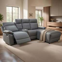 DS Living Sorento 3 Seater Grey Leather Left Hand Chaise Corner Recliner Sofa - Wilko - thumbnail 1