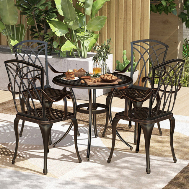 Outsunny 4 Seater Round Garden Dining Set Bronze Tone - Blonde - Wilko - image 1