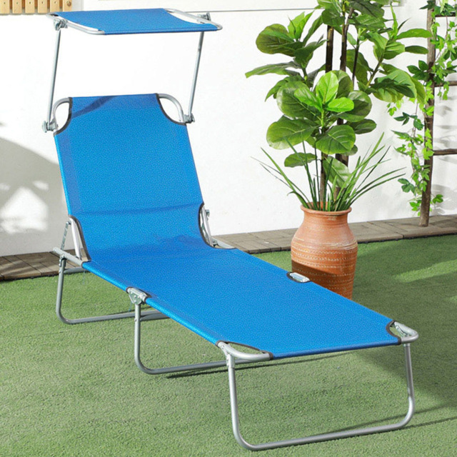 Outsunny Bright Blue Adjustable Folding Sun Lounger with Canopy - Size: 36 x 58 x 187cm - Wilko - image 1