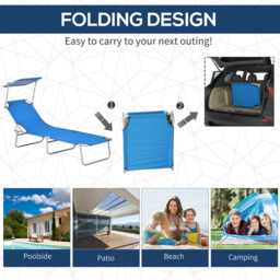 Outsunny Bright Blue Adjustable Folding Sun Lounger with Canopy - Size: 36 x 58 x 187cm - Wilko - thumbnail 5