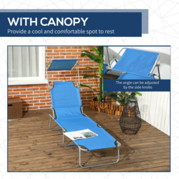 Outsunny Bright Blue Adjustable Folding Sun Lounger with Canopy - Size: 36 x 58 x 187cm - Wilko - thumbnail 7