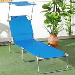 Outsunny Bright Blue Adjustable Folding Sun Lounger with Canopy - Size: 36 x 58 x 187cm - Wilko - thumbnail 1