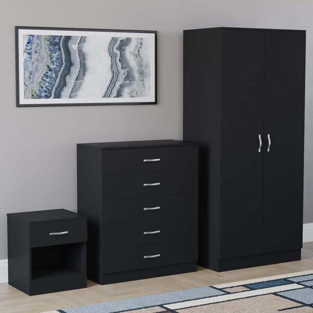Vida Designs Riano Black 3 Piece Bedroom Furniture Set - Wilko - image 1