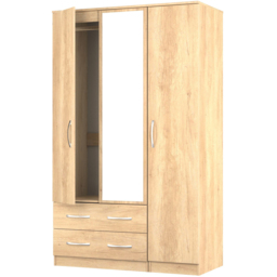 Crowndale Avon 3 Door 2 Drawer Nebraska Oak Mirrored Wardrobe Ready Assembled - Wilko - thumbnail 7