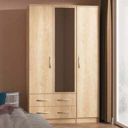 Crowndale Avon 3 Door 2 Drawer Nebraska Oak Mirrored Wardrobe Ready Assembled - Wilko - thumbnail 1