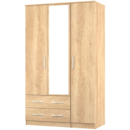 Crowndale Avon 3 Door 2 Drawer Nebraska Oak Mirrored Wardrobe Ready Assembled - Wilko - thumbnail 5