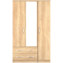Crowndale Avon 3 Door 2 Drawer Nebraska Oak Mirrored Wardrobe Ready Assembled - Wilko - thumbnail 3