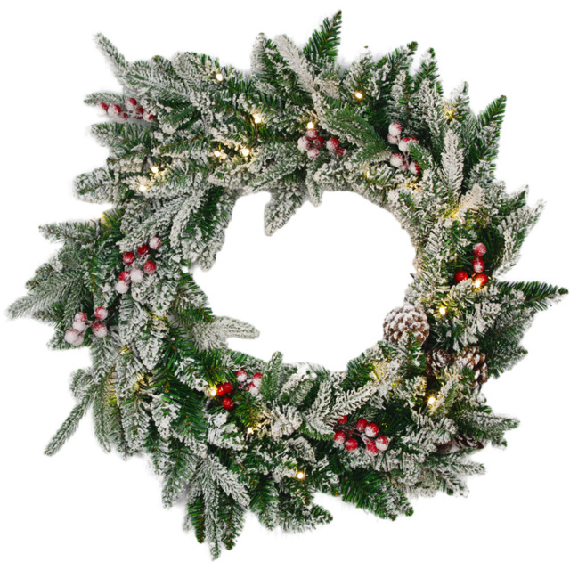 The Christmas Workshop Pre-Lit Christmas Wreath with Berries and Cones 60cm - Wilko - image 1