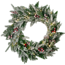 The Christmas Workshop Pre-Lit Christmas Wreath with Berries and Cones 60cm - Wilko - thumbnail 1