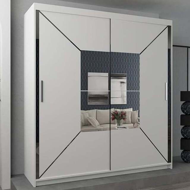 Sliding Wardrobes 4U Nicole 2 Door White Mirrored Wardrobe 120cm - Wilko - image 1