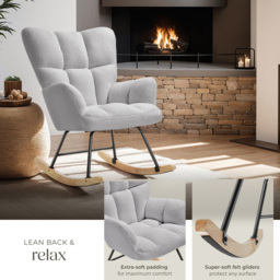 tectake Torve Light Grey Boucle Rocking Chair - Size: Single - Wilko - thumbnail 5