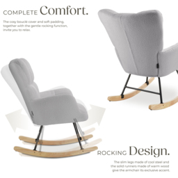 tectake Torve Light Grey Boucle Rocking Chair - Size: Single - Wilko - thumbnail 4