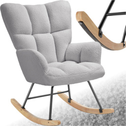 tectake Torve Light Grey Boucle Rocking Chair - Size: Single - Wilko - thumbnail 3