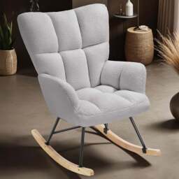 tectake Torve Light Grey Boucle Rocking Chair - Size: Single - Wilko - thumbnail 1