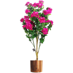 Botanik Pink Azalea Blossom Artificial Tree in Copper Metal Planter 3.3ft - Size: 105 x 50 x 50cm - Dark Pink - Wilko