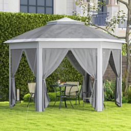 Outsunny 3 x 4m Dark Grey Hexagon Pop Up Gazebo with Netting and Carry Bag - Wilko - thumbnail 1