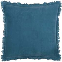 furn. Gracie Ink Blue Velvet Fringed Cushion - Size: 45 x 45 cm - Wilko