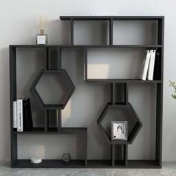 Decorotika Tamara 15 Shelf Black Geometric Bookcase - Size: 134 x 134 x 22cm - Wilko - thumbnail 1