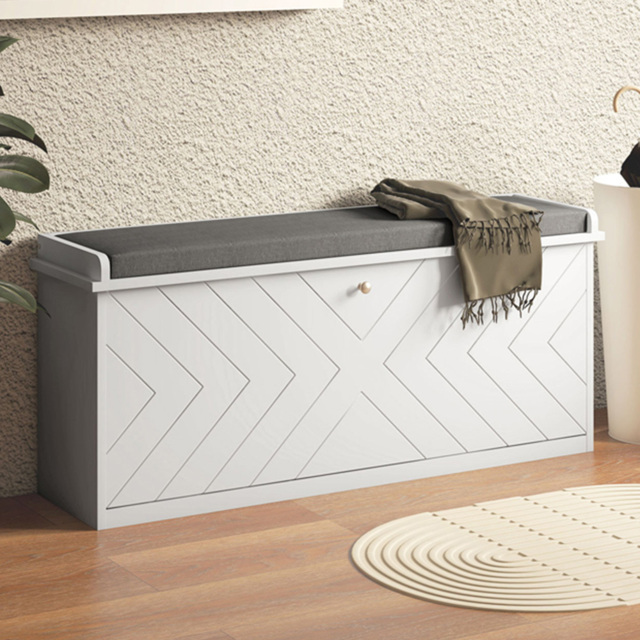 HOMCOM Single Flip Drawer Shoe Bench with Cushion - Size: 44.5 cm x 26.0 cm x 100.0 cmcm - White - Wilko - image 1