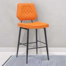 Garrick Set of 2 Real Leather Orange Bar Stool - Shankar - Wilko