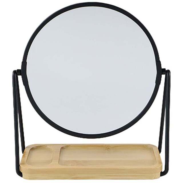 Black Frame Bamboo Base Cosmetic Mirror - Black and Natural - Wilko - image 1