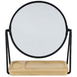 Black Frame Bamboo Base Cosmetic Mirror - Black and Natural - Wilko - thumbnail 1