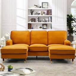Woodbury 3 Seater Orange Velvet U Shape Corner Sofa - Artemis Home - Wilko
