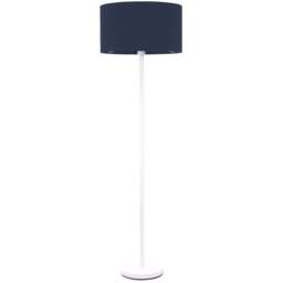ValueLights Charlie Navy Drum Shade White Floor Lamp and Bulb - Size: 148 x 45 x 45cm - Wilko