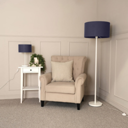 ValueLights Charlie Navy Drum Shade White Floor Lamp and Bulb - Size: 148 x 45 x 45cm - Wilko - thumbnail 6
